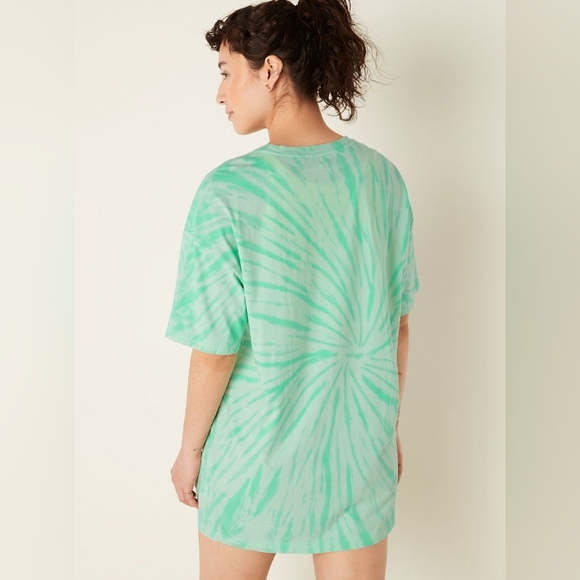 VS PINK Green Teal Ice Tie Dye Short Sleeve PJ Cotton Pajama Sleep Dress M/L NEW - Picture 4 of 9